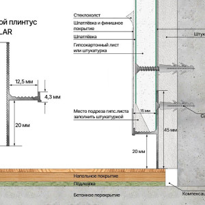 Плинтус Laconistiq Regular теневой без покрытия 15х45х3000 мм зазор 15/20 (пог. м)