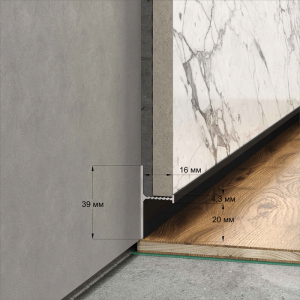 Плинтус Laconistiq теневой Reverse 2.0 Чёрный муар RAL9005 16х39.3х3000 мм зазор 15/20 (пог. м)