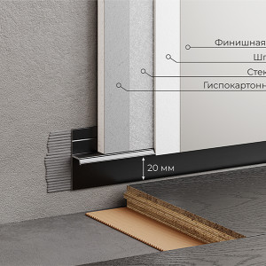 Плинтус Micro 77-56-56 Скрытый теневой RAL9005 Чёрный муар 14.5х20х2500 мм (пог. м)