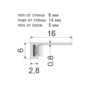 Плинтус Micro 84-89-55 Щелевой RAL9005 Чёрный эмаль 6х16х2500 мм (пог. м)