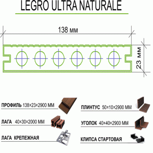 Террасная доска Legro Ultra Teak 2900х138х23 мм