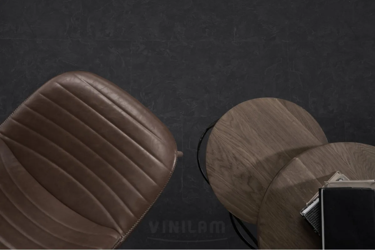 Кварцвиниловая плитка ПВХ Vinilam Ceramo XXL 2,5 мм 61607 Сланцевый черный - фото 1